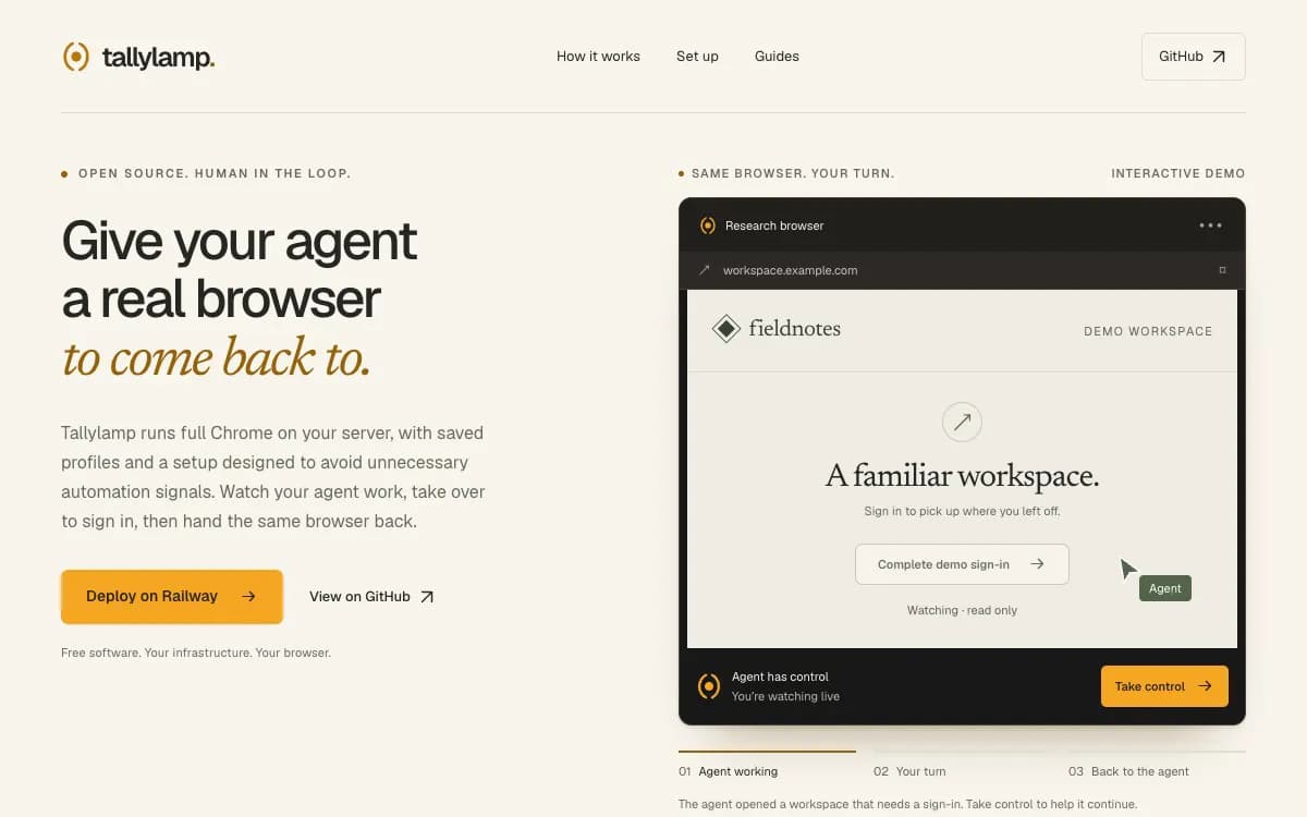Tallylamp, Rafael’s open-source browser tooling for AI agents